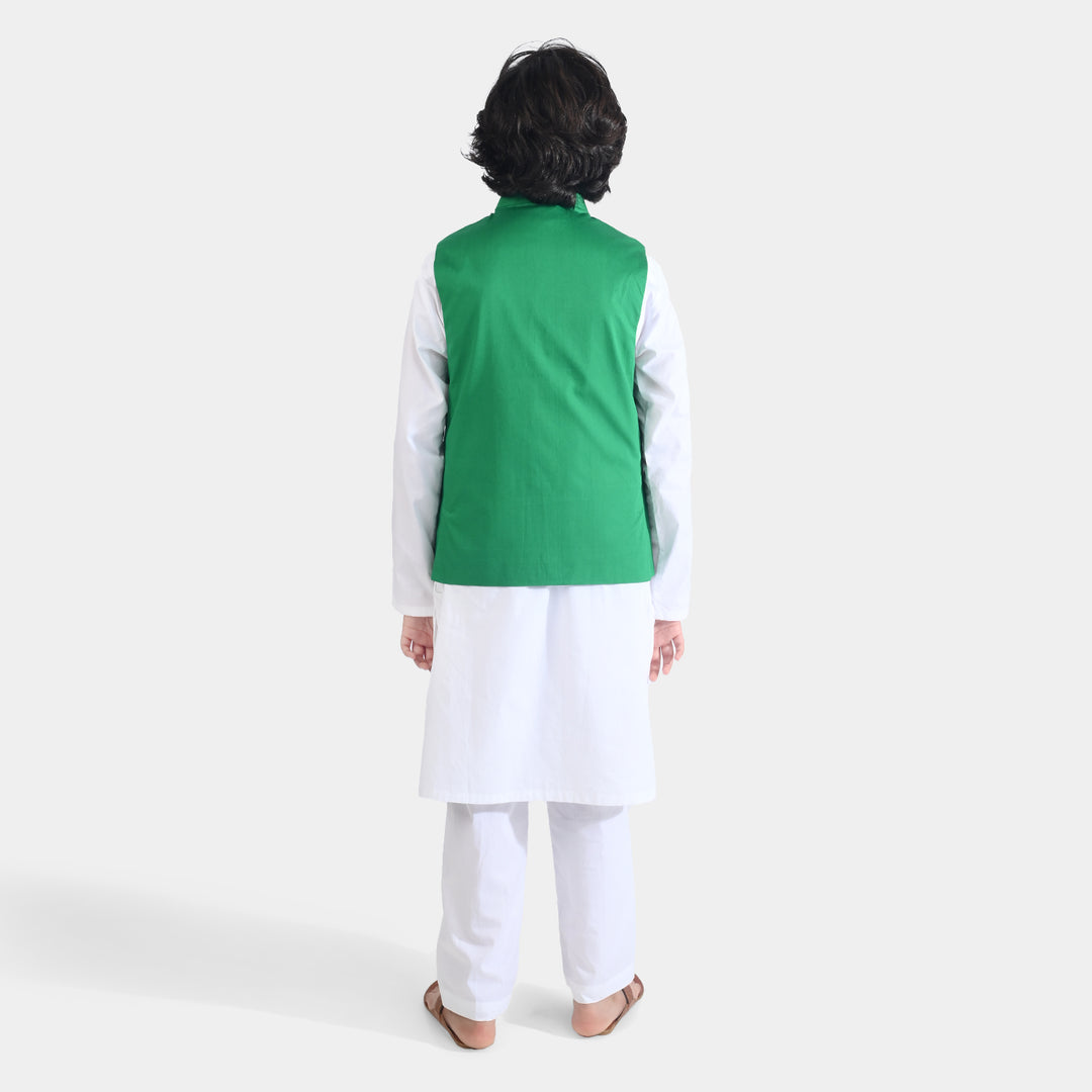 Boys Cotton Poplin 3 Piece Suit (Azadi)-WHITE