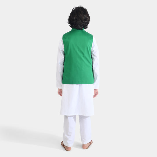 Boys Cotton Poplin 3 Piece Suit (Azadi)-WHITE
