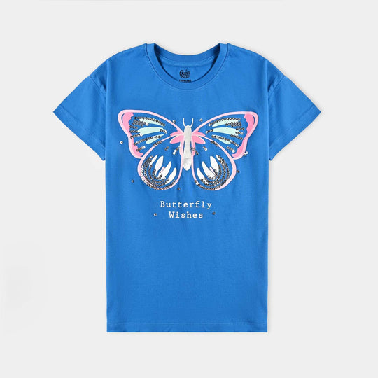 Girls Cotton Jersey T-Shirt H/S Butterfly Wishes-Blue