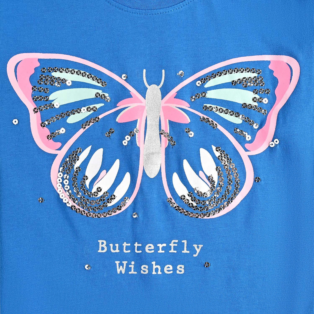 Girls Cotton Jersey T-Shirt H/S Butterfly Wishes-Blue