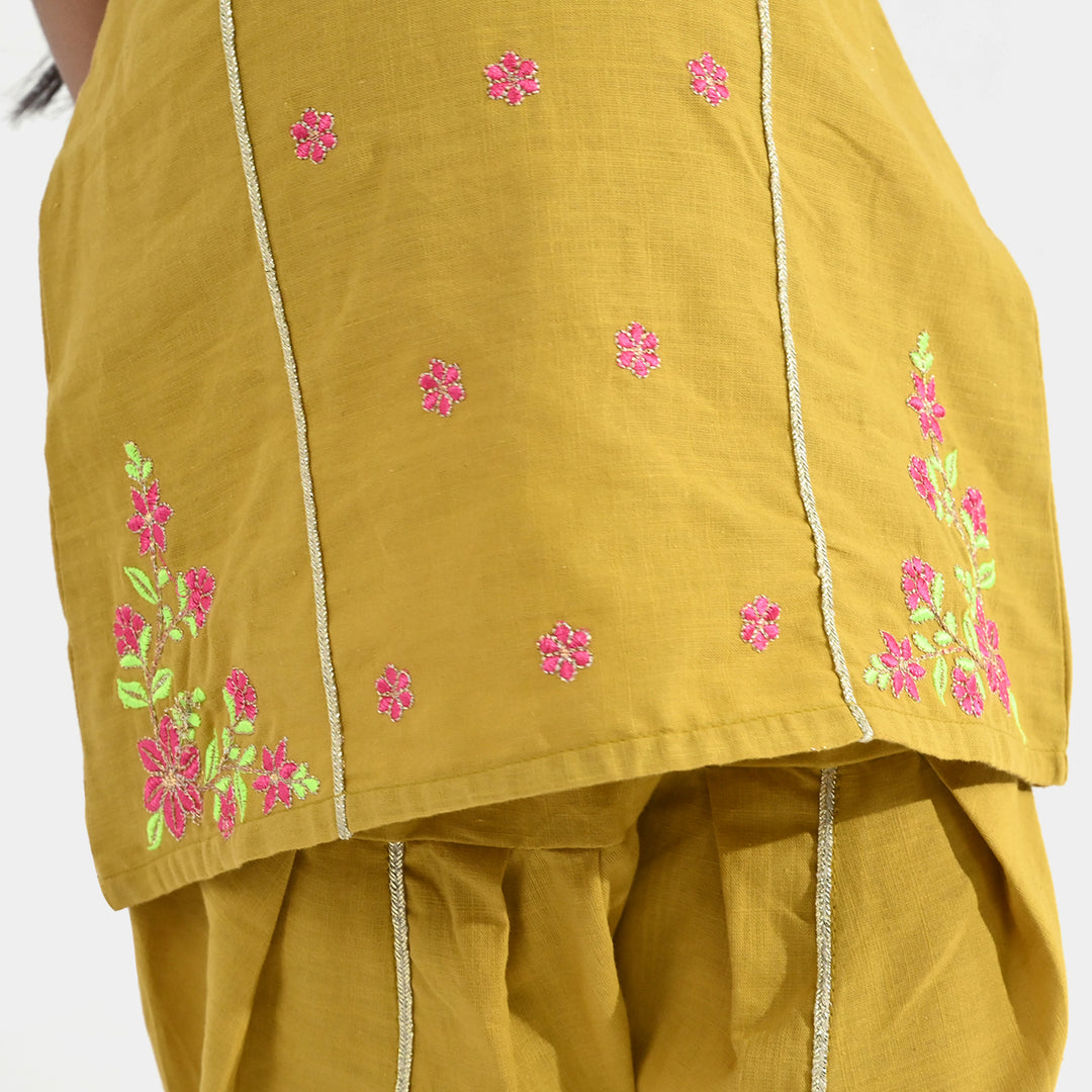 Infant Girls Cotton Slub Emb 2Pcs Roshan Pari-Dhani Green
