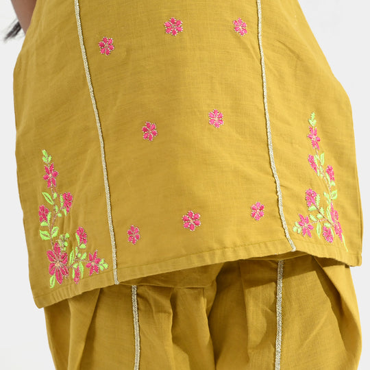 Infant Girls Cotton Slub Emb 2Pcs Roshan Pari-Dhani Green