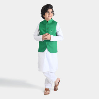 Boys Cotton Poplin 3 Piece Suit (Azadi)-WHITE