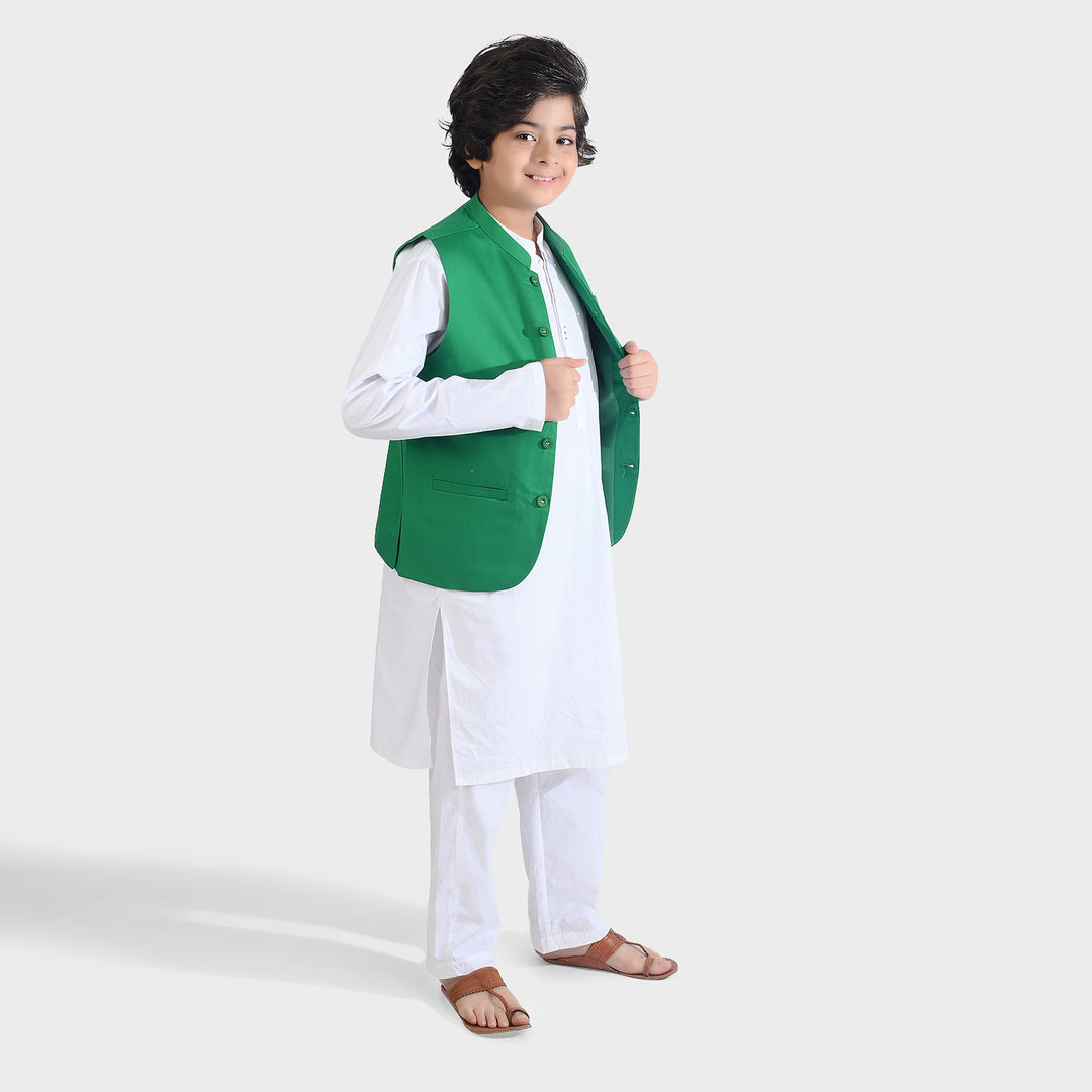Boys Cotton Poplin 3 Piece Suit (Azadi)-WHITE