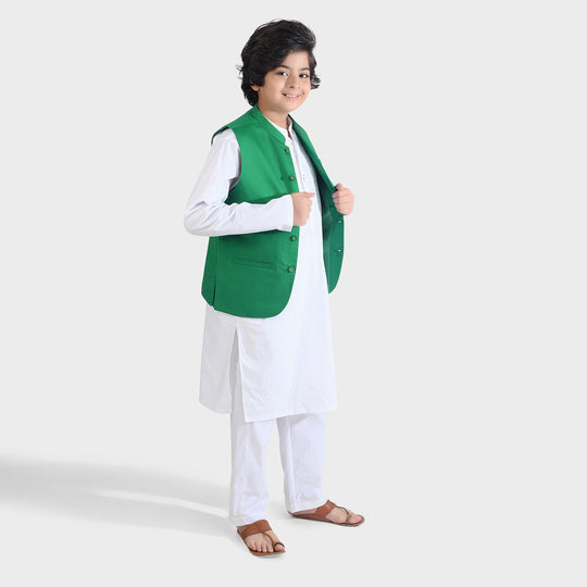 Boys Cotton Poplin 3 Piece Suit (Azadi)-WHITE