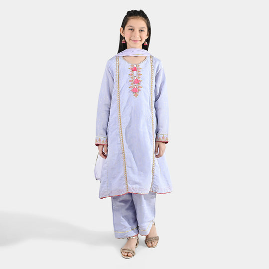 Girls Jacquard 3 Piece Suit (Mahay Rang) - Lilac