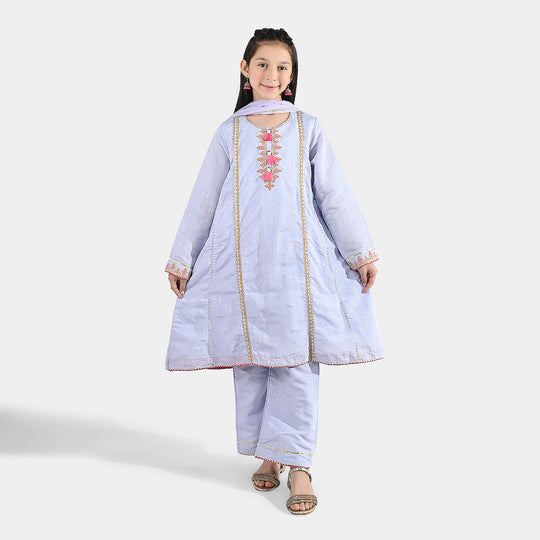 Girls Jacquard 3 Piece Suit (Mahay Rang) - Lilac