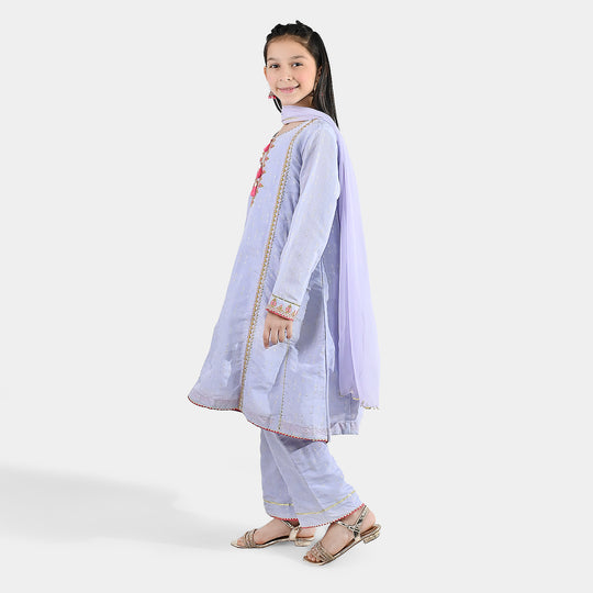 Girls Jacquard 3 Piece Suit (Mahay Rang) - Lilac