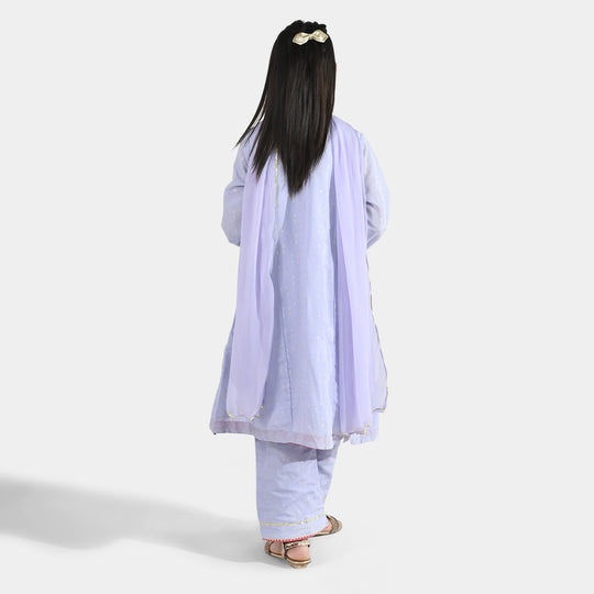 Girls Jacquard 3 Piece Suit (Mahay Rang) - Lilac