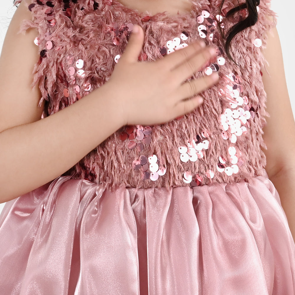 Girls Sherpa Fancy Frock-Stylish-Peach