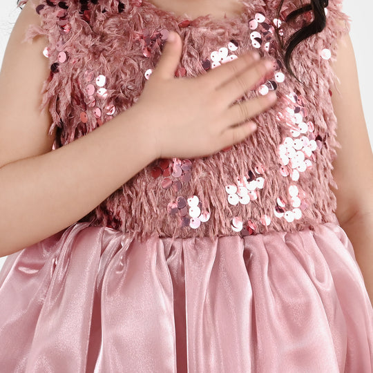 Girls Sherpa Fancy Frock-Stylish-Peach
