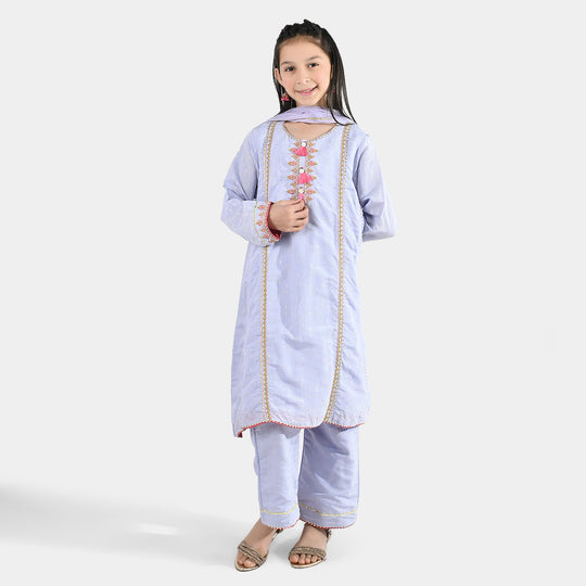 Girls Jacquard 3 Piece Suit (Mahay Rang) - Lilac
