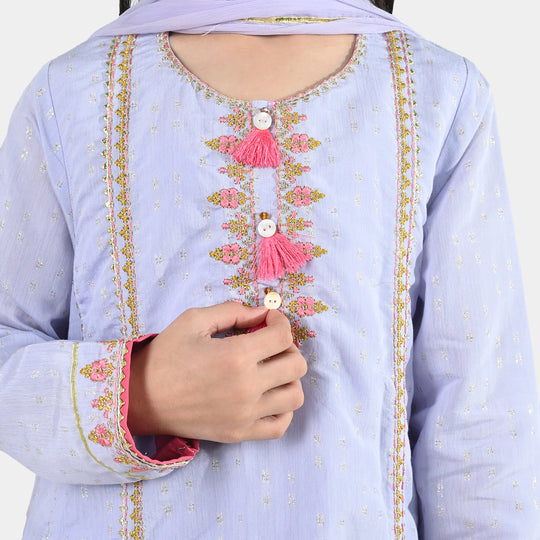 Girls Jacquard 3 Piece Suit (Mahay Rang) - Lilac