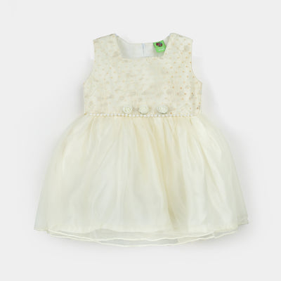 Infant Girl Poly Satin Fancy Frock Little Shine-Cream