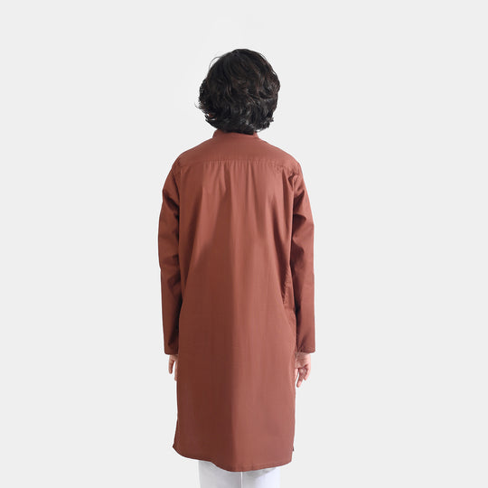 Boys Cotton Poplin Printed Kurta (Fudge Sickle)-BROWN