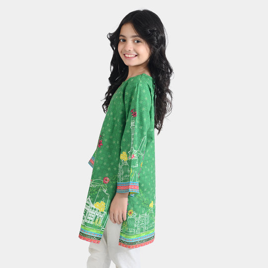 Girls Cotton Printed Kurti Floral Monuments Ind-GREEN