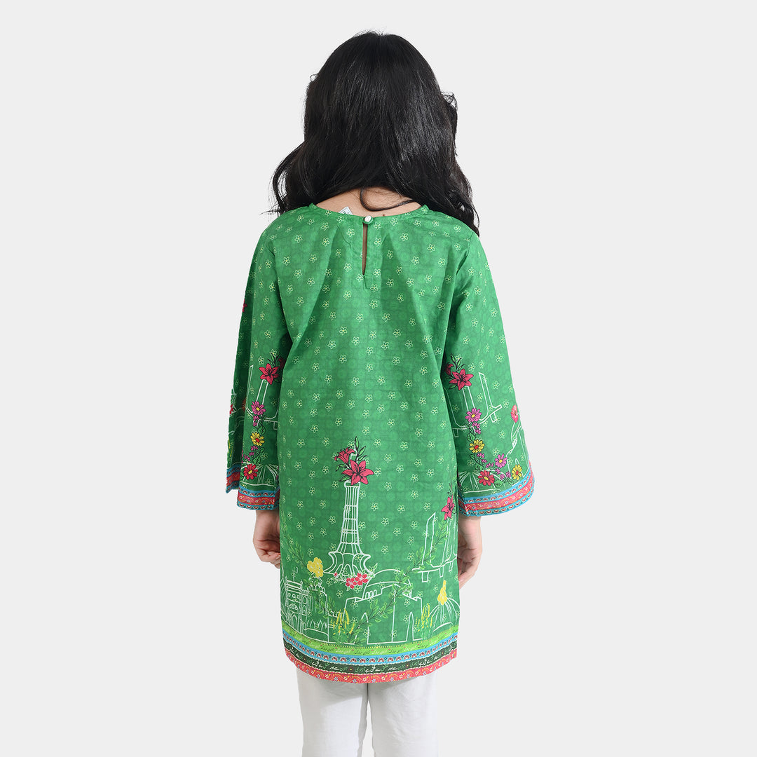 Girls Cotton Printed Kurti Floral Monuments Ind-GREEN