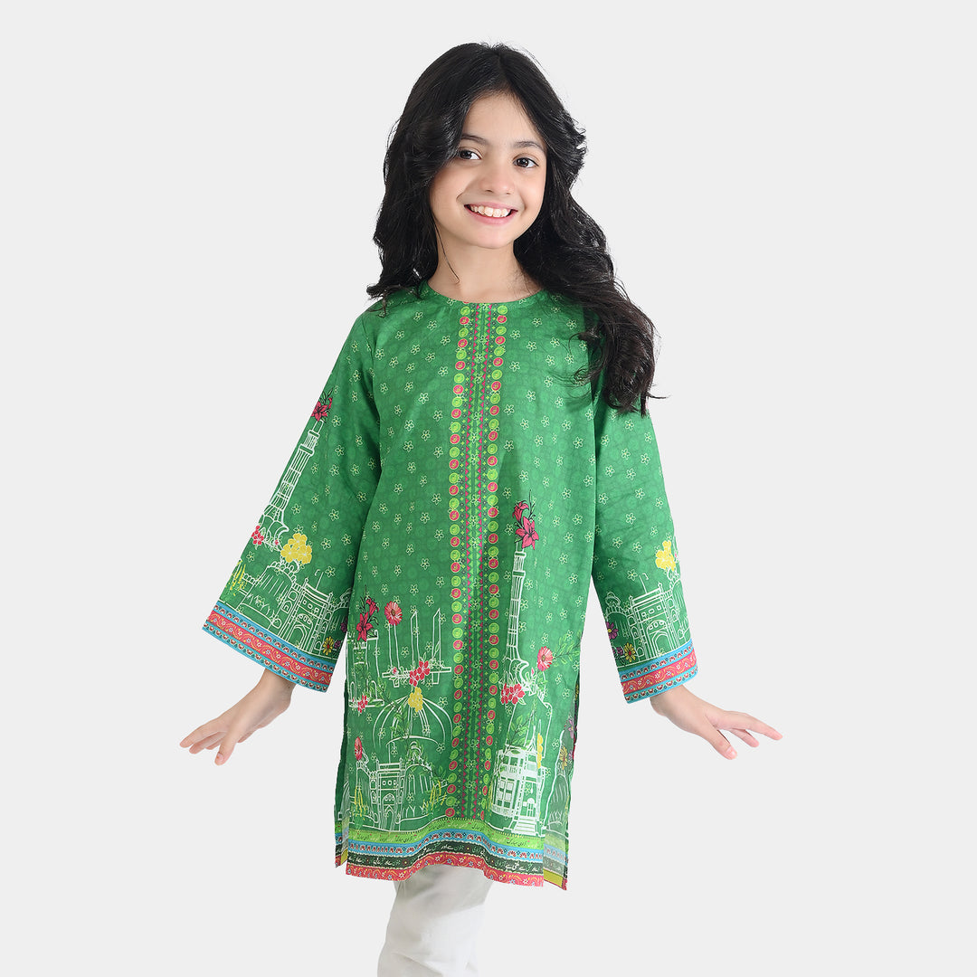 Girls Cotton Printed Kurti Floral Monuments Ind-GREEN
