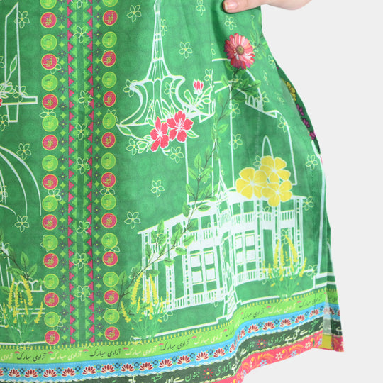 Girls Cotton Printed Kurti Floral Monuments Ind-GREEN