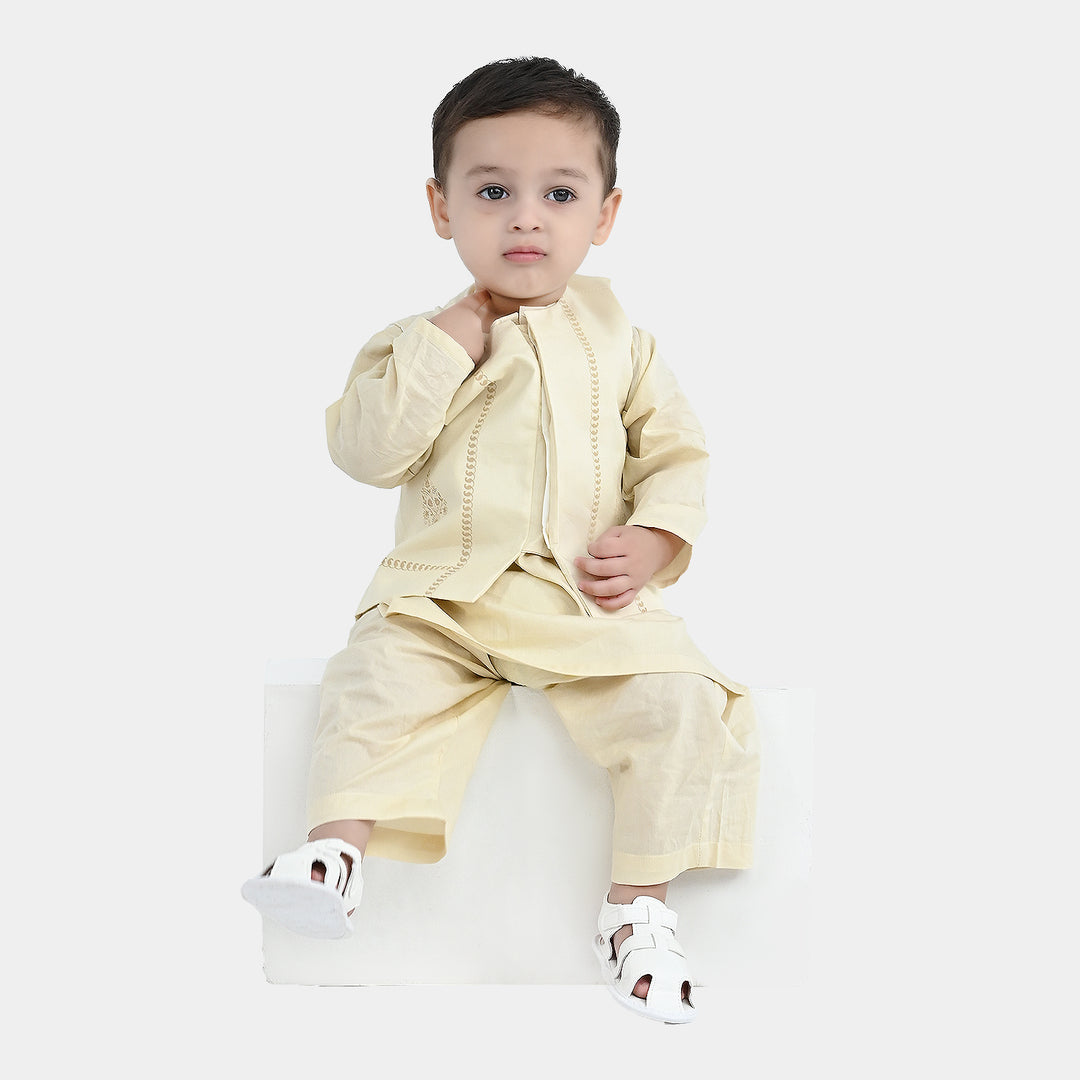 Infant Boys Cotton Poplin 3Piece Suit (Flora)-BEIGE