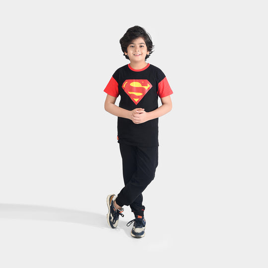 Boys Jersey/Terry 2 Piece Suit-Jet Black
