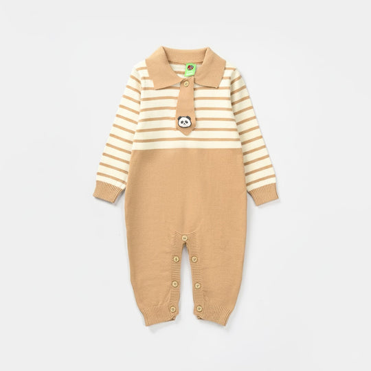 Infant Boys Acrylic Romper-Gentleman-Light Brown/Off White