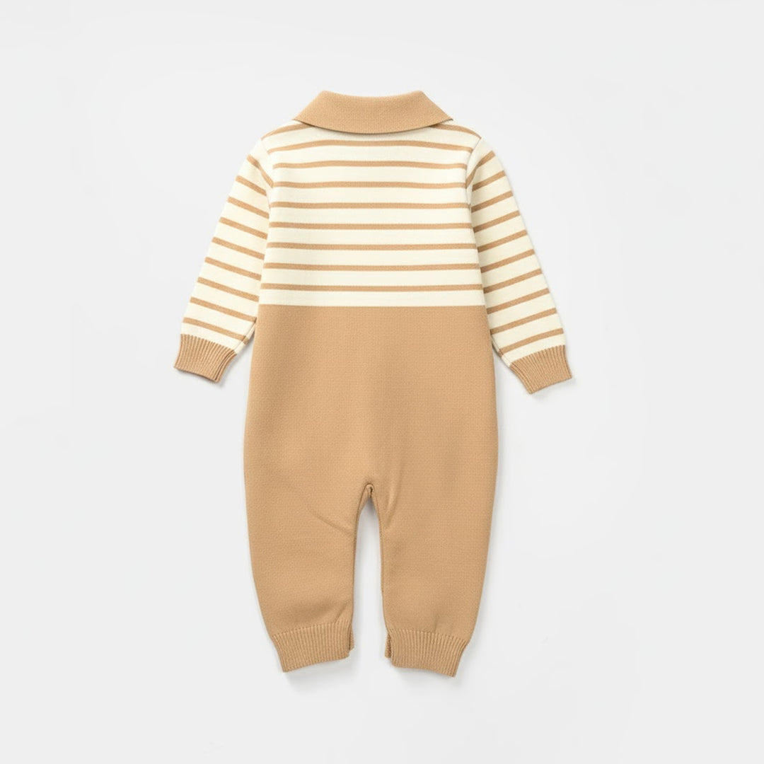 Infant Boys Acrylic Romper-Gentleman-Light Brown/Off White