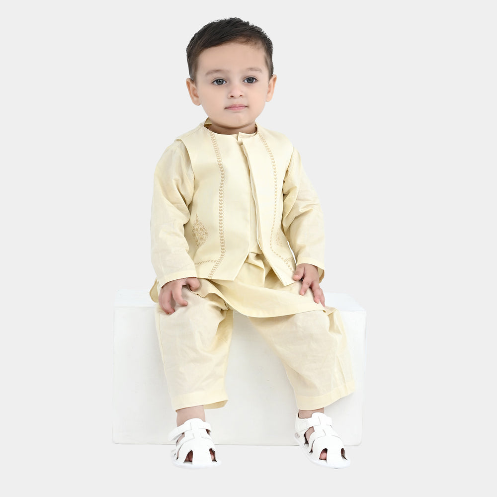 Infant Boys Cotton Poplin 3Piece Suit (Flora)-BEIGE