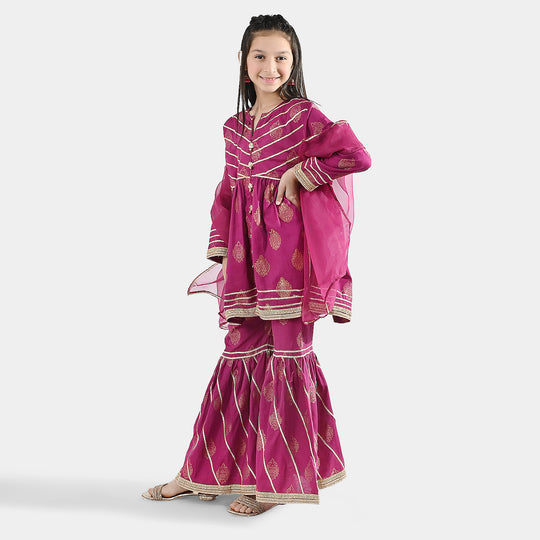 Girls Jacquard 3-Piece Suit (Raunaq) - Magenta