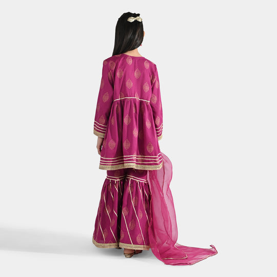 Girls Jacquard 3-Piece Suit (Raunaq) - Magenta