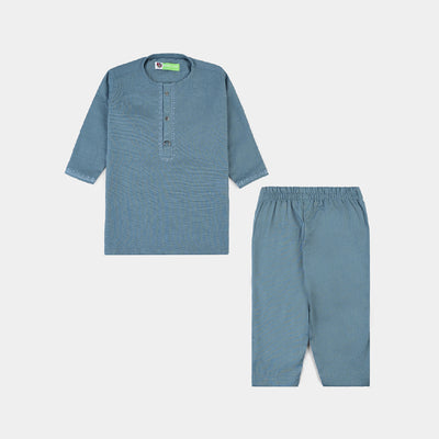 Infant Boys Cotton Slub Shalwar Suit-Blue Stone