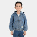 Boys Denim Rigid Jacket Adventure Awaits - Mid Blue