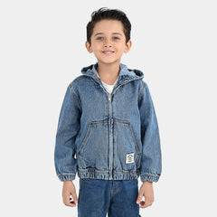 Boys Denim Rigid Jacket Adventure Awaits - Mid Blue