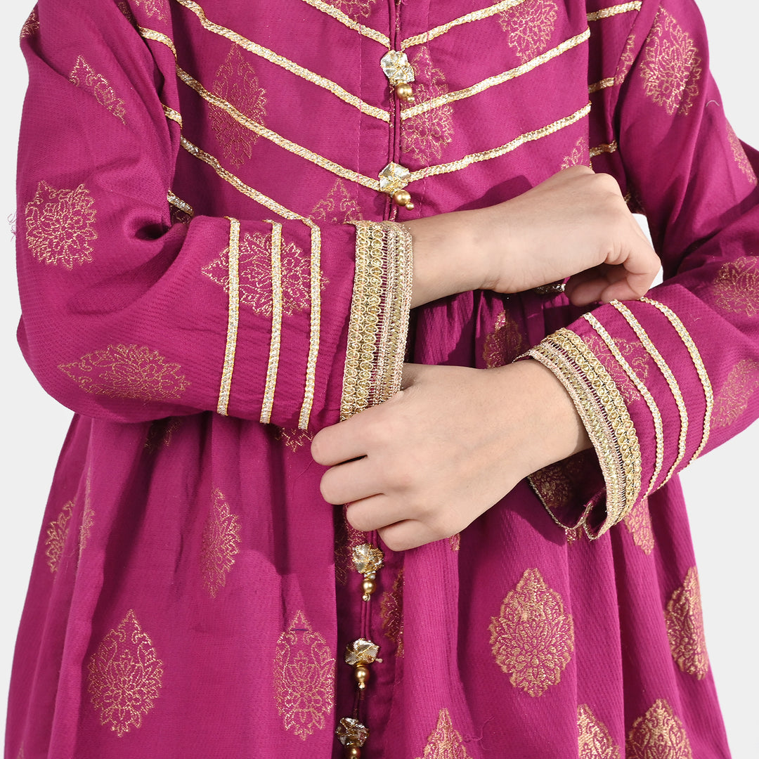 Girls Jacquard 3-Piece Suit (Raunaq) - Magenta