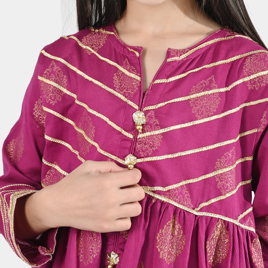 Girls Jacquard 3-Piece Suit (Raunaq) - Magenta