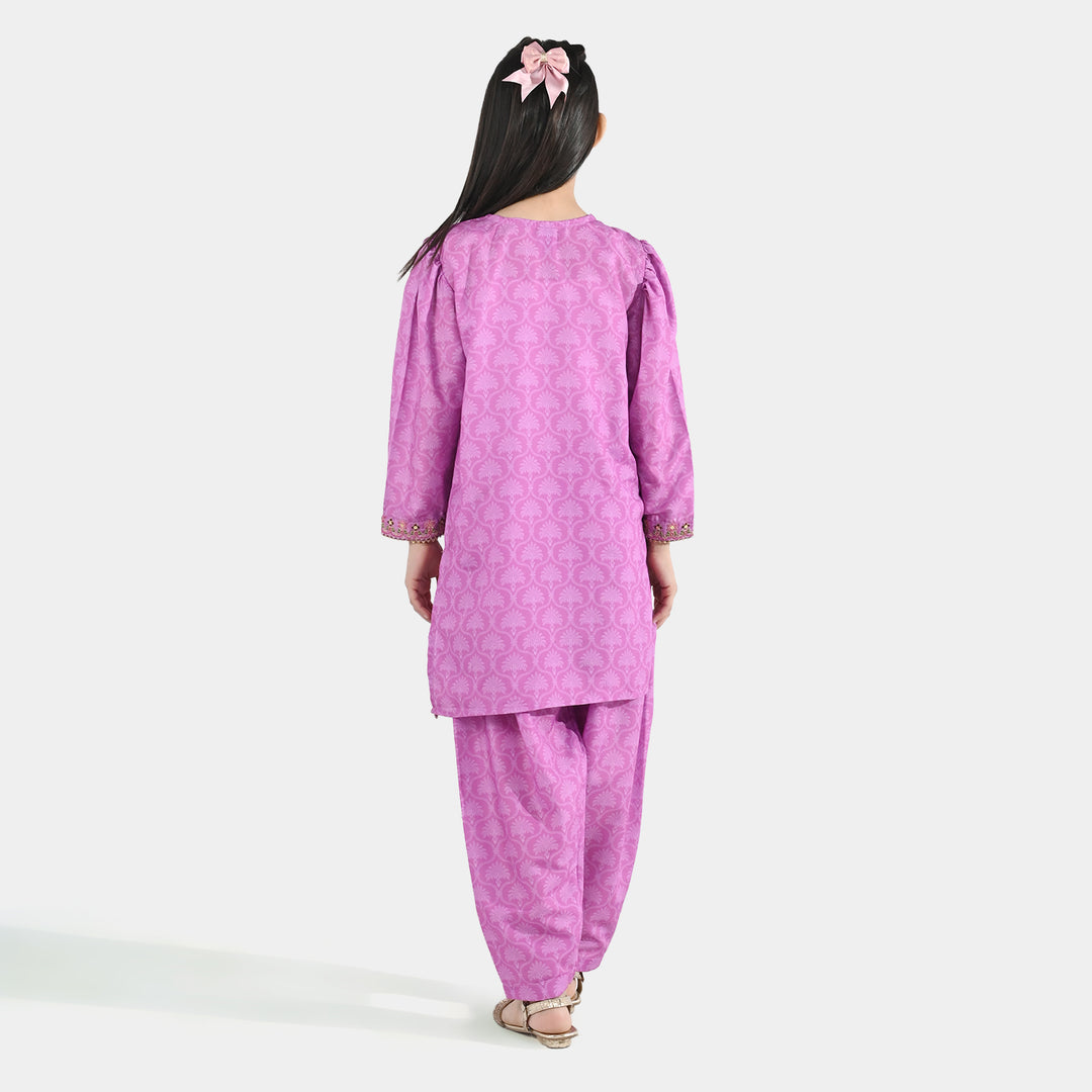 Girls Poly Lawn 2Pcs (Chamak) - Purple