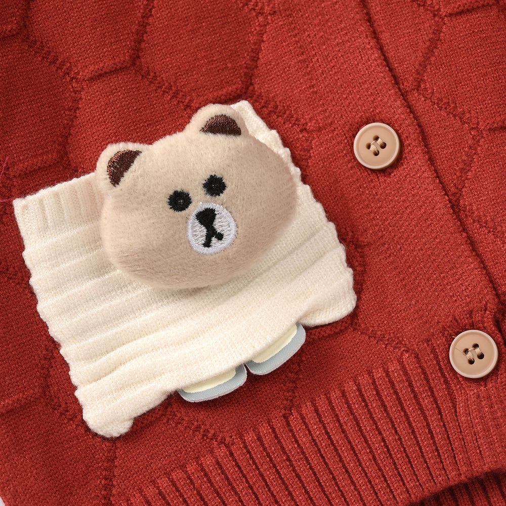 Infant Girls Acrylic Sweater-Hidden Friend-Red