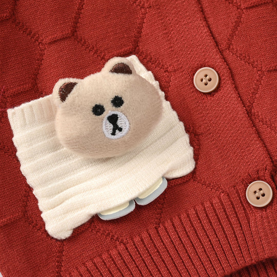 Infant Girls Acrylic Sweater-Hidden Friend-Red