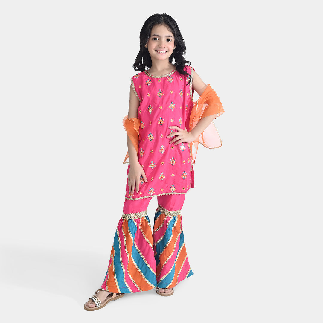 Girls Raw Silk 3 Pcs Bahar-Pink