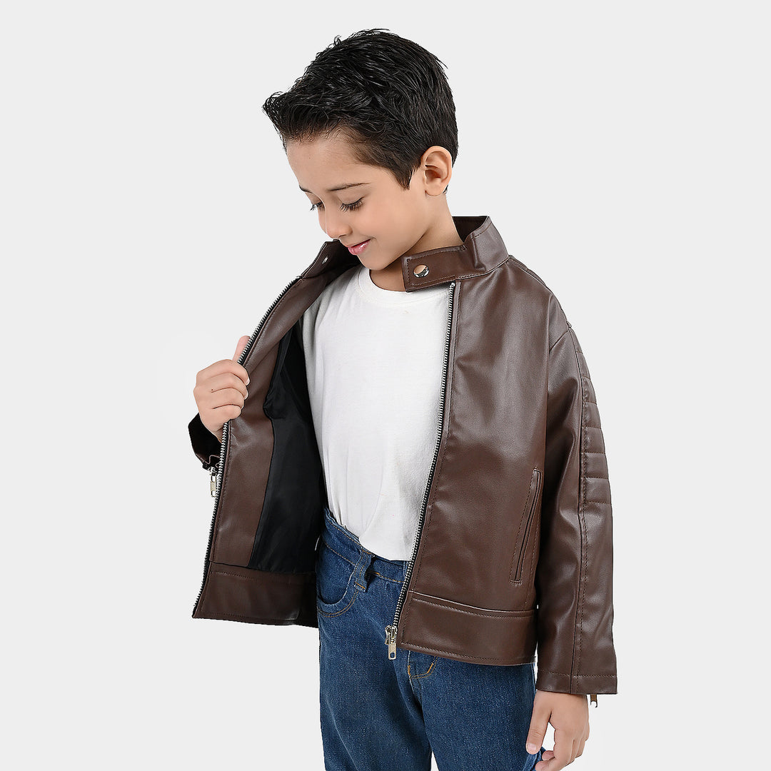 Boys PU Suit Jacket Basic Brown