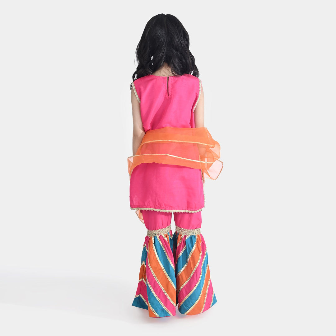 Girls Raw Silk 3 Pcs Bahar-Pink
