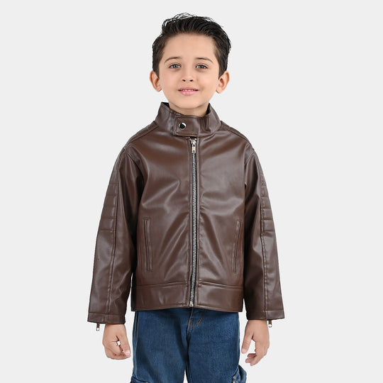 Boys PU Suit Jacket Basic Brown