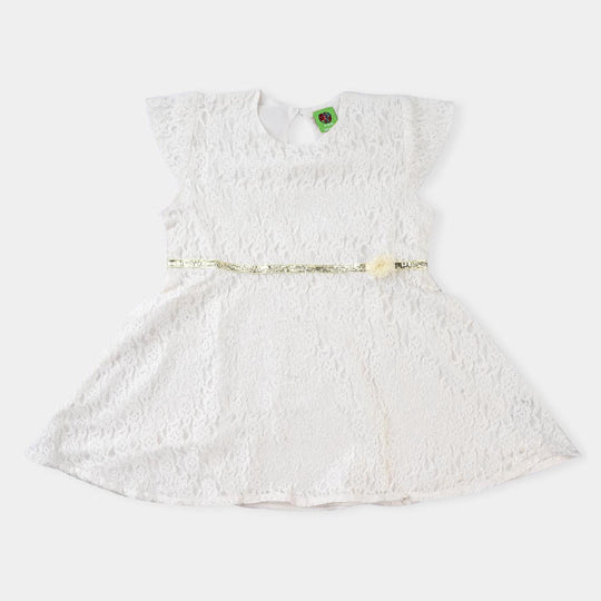 Infant Girls Poly Net Frock-OFF-White