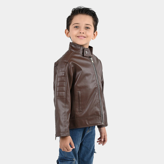 Boys PU Suit Jacket Basic Brown
