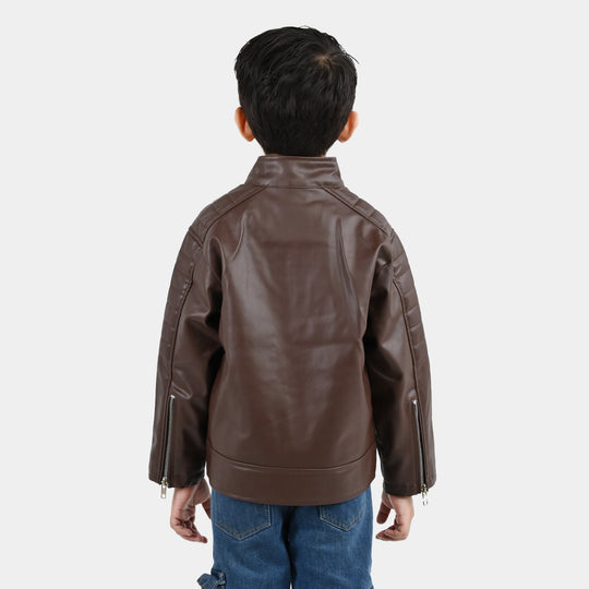 Boys PU Suit Jacket Basic Brown
