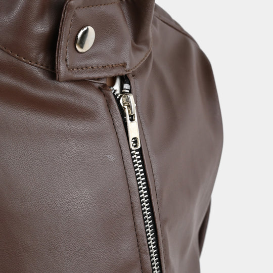 Boys PU Suit Jacket Basic Brown