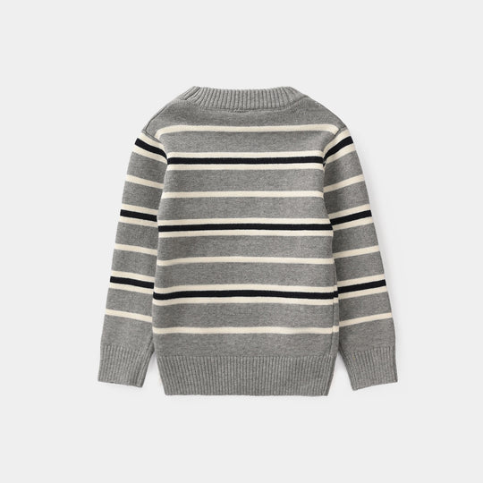 Infant Boys Acrylic Sweater-Grey Stripe