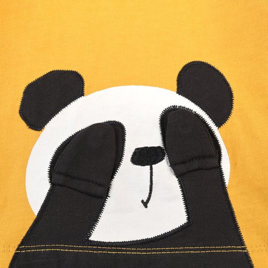 Infant Boys Cotton Jersey Round Neck T-Shirt Panda- Yellow