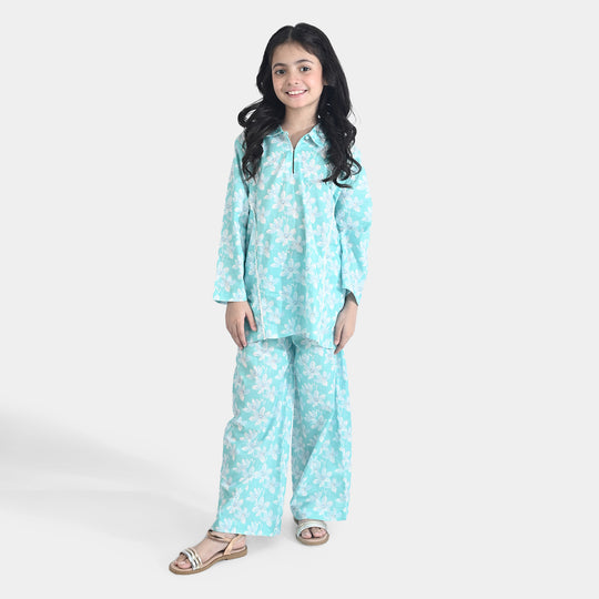 Girls Cotton Co-Ord Set Sky-Multi