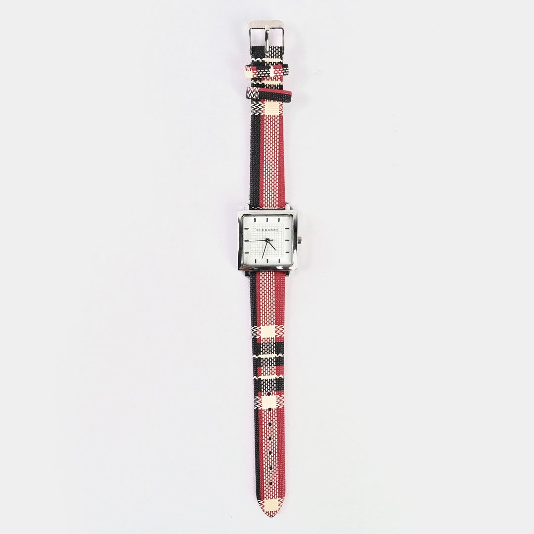 Stylish Check Strap Analog Wrist Watch For Girls